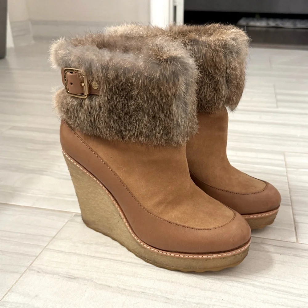 Tory Burch Tan Fur Trim Winter Boots, Tan/Brown Size 9M